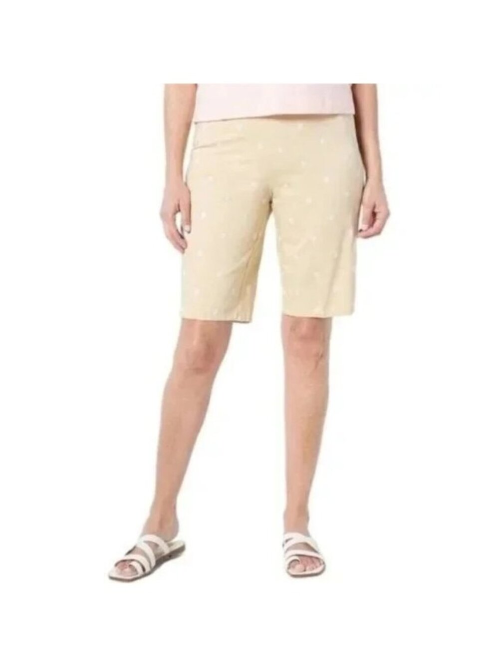 Isaac Mizrahi Live Shorts Size 2 Embroidered Cotton/Span Bermuda Biscotti NEW